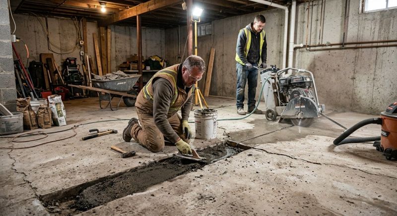 Cracked Basement Floor Repair in Ottawa, KS